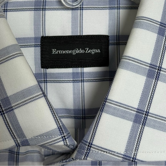 Ermenegildo Zegna Checkered Button Dress Shirt Size 42 Neck 16.5 Blue White - Picture 4 of 7